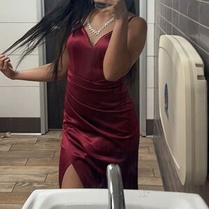 Elegant Burgundy Satin Dress